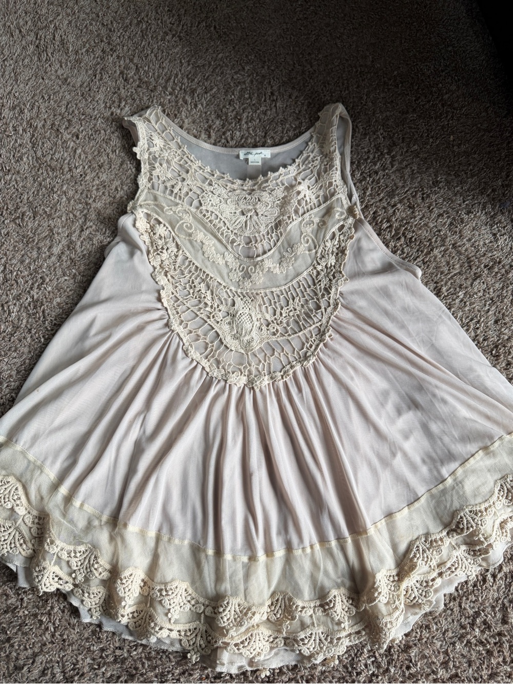 Ultra Pink Cream Crochet-Front Sleeveless Dress